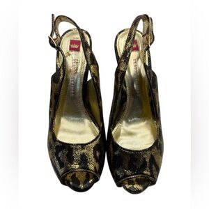 Authentic Elaine TurnerGold and Black Animal Print Heels slingback pumps